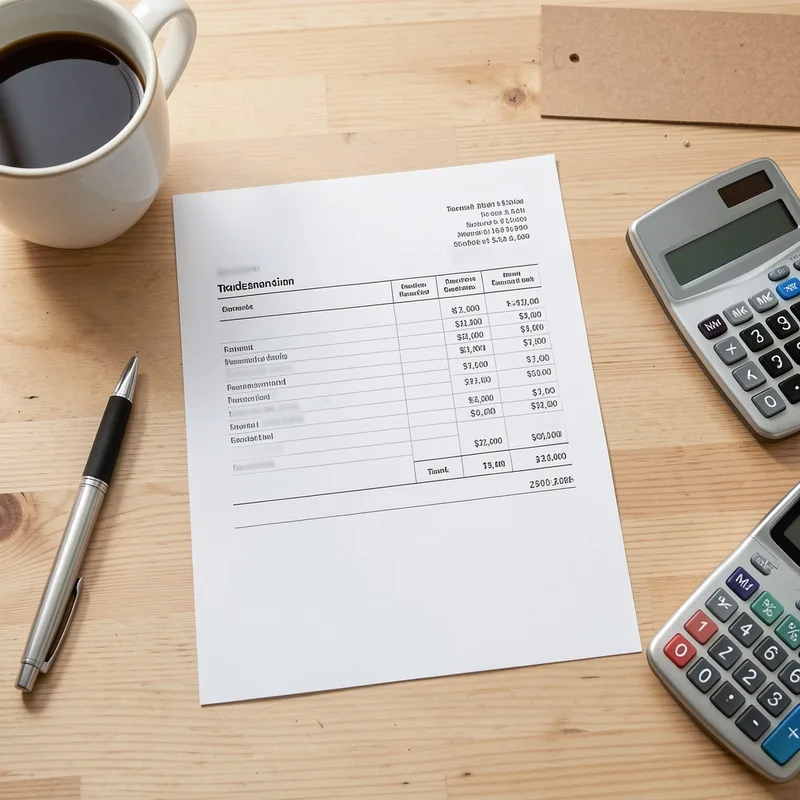 Facture de plomberie posée sur un plan de travail, ligne de TVA et total toutes taxes comprises visibles